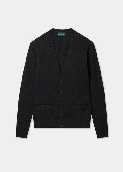 Men's Lambswool Vee Neck Cardigan Jumper in Charcoal