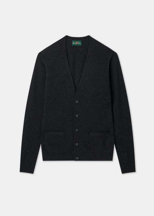 Men's Lambswool Vee Neck Cardigan Jumper in Charcoal