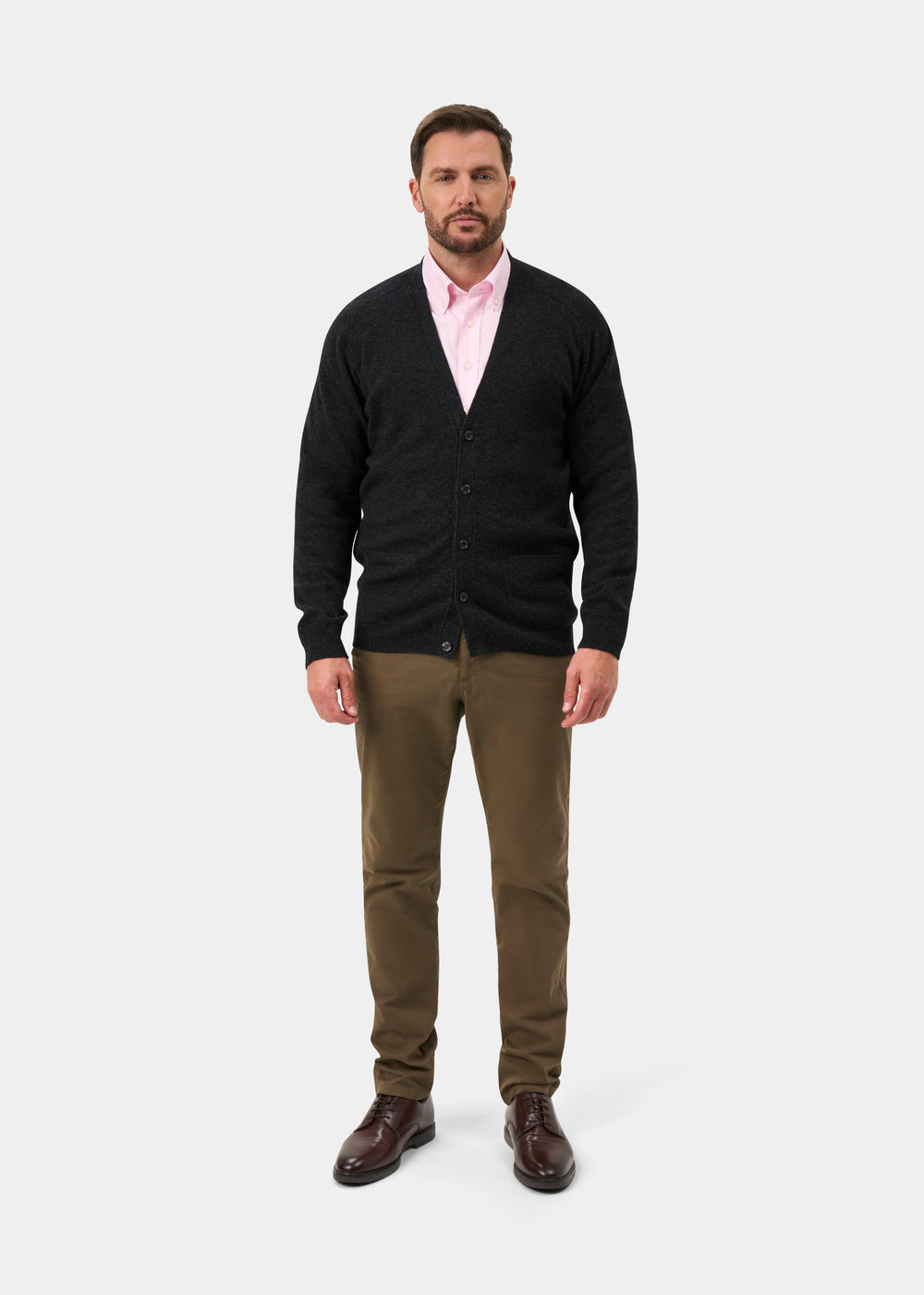 Cornwall Lambswool V-Neck Cardigan In Charcoal - Classic Fit