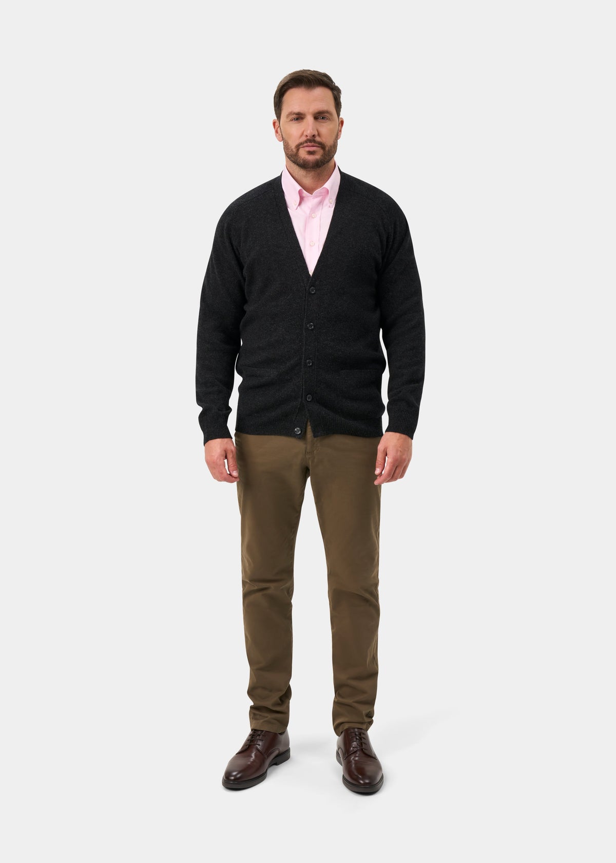 Cornwall Lambswool V-Neck Cardigan In Charcoal - Classic Fit