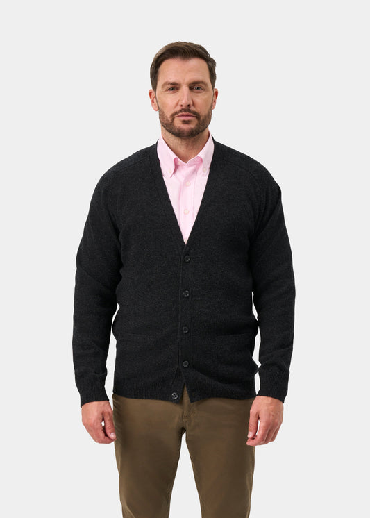 Cornwall Lambswool Cardigan in Charcoal - Classic Fit