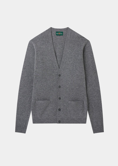 Men's Lambswool Vee Neck Cardigan Jumper in Grey Mix