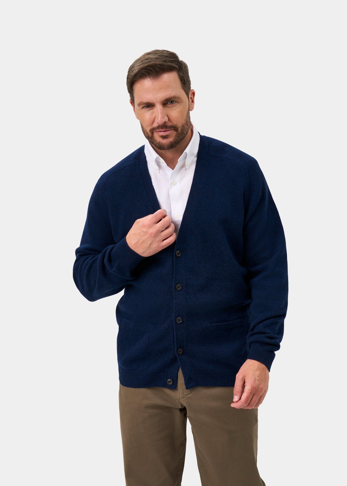Cornwall Lambswool V-Neck Cardigan In Indigo - Classic Fit
