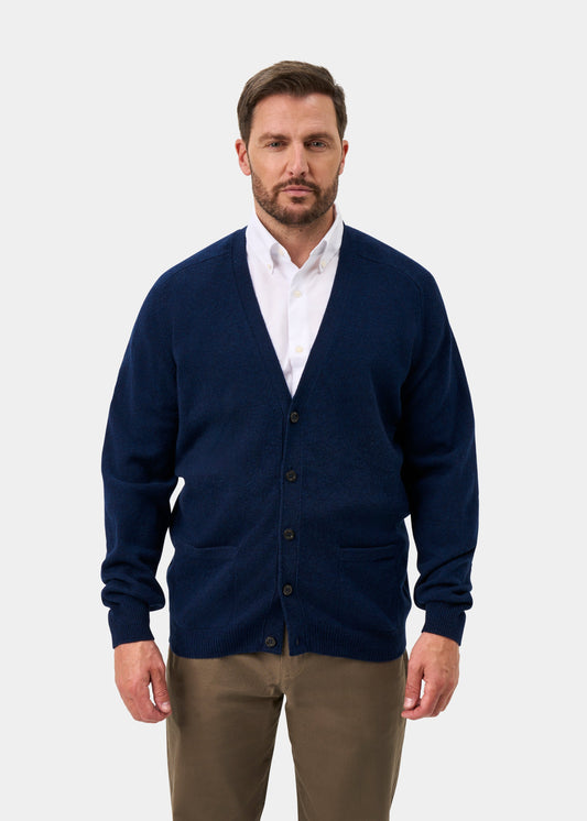 Cornwall Lambswool Vee Neck Cardigan In Indigo - Classic Fit