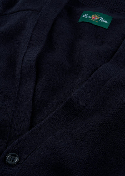 Men's Lambswool Vee Neck Cardigan Jumper in Navy