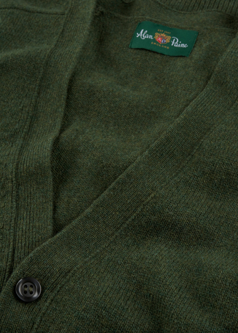 Men's Lambswool Vee Neck Cardigan Jumper in Rosemary