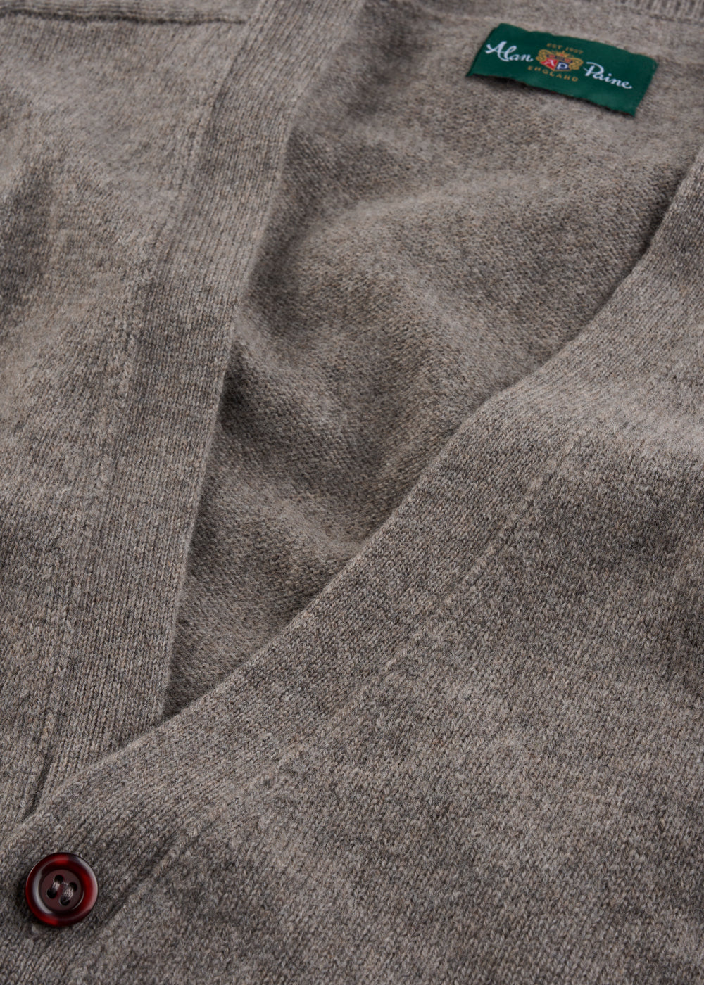 Men's Lambswool Vee Neck Cardigan Jumper in Vole