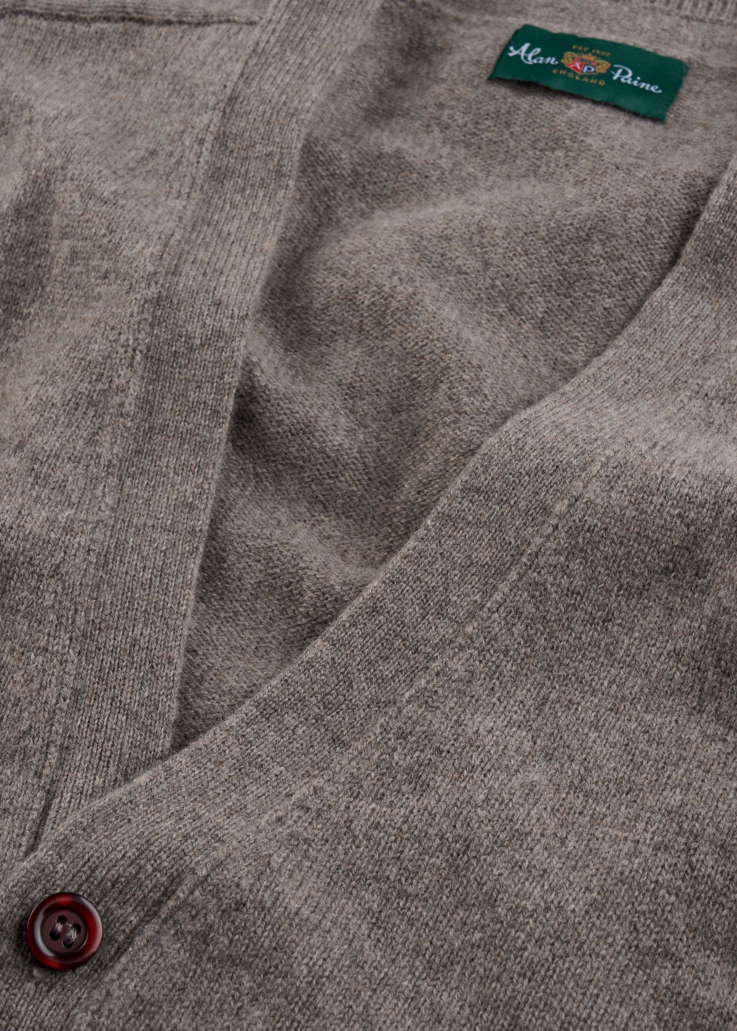 Men's Lambswool Vee Neck Cardigan Jumper in Vole