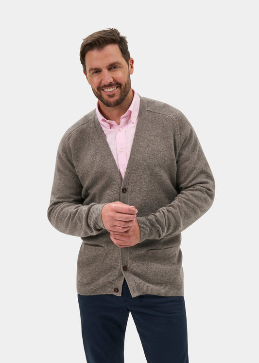 Cornwall Lambswool Vee Neck Cardigan In Vole - Classic Fit
