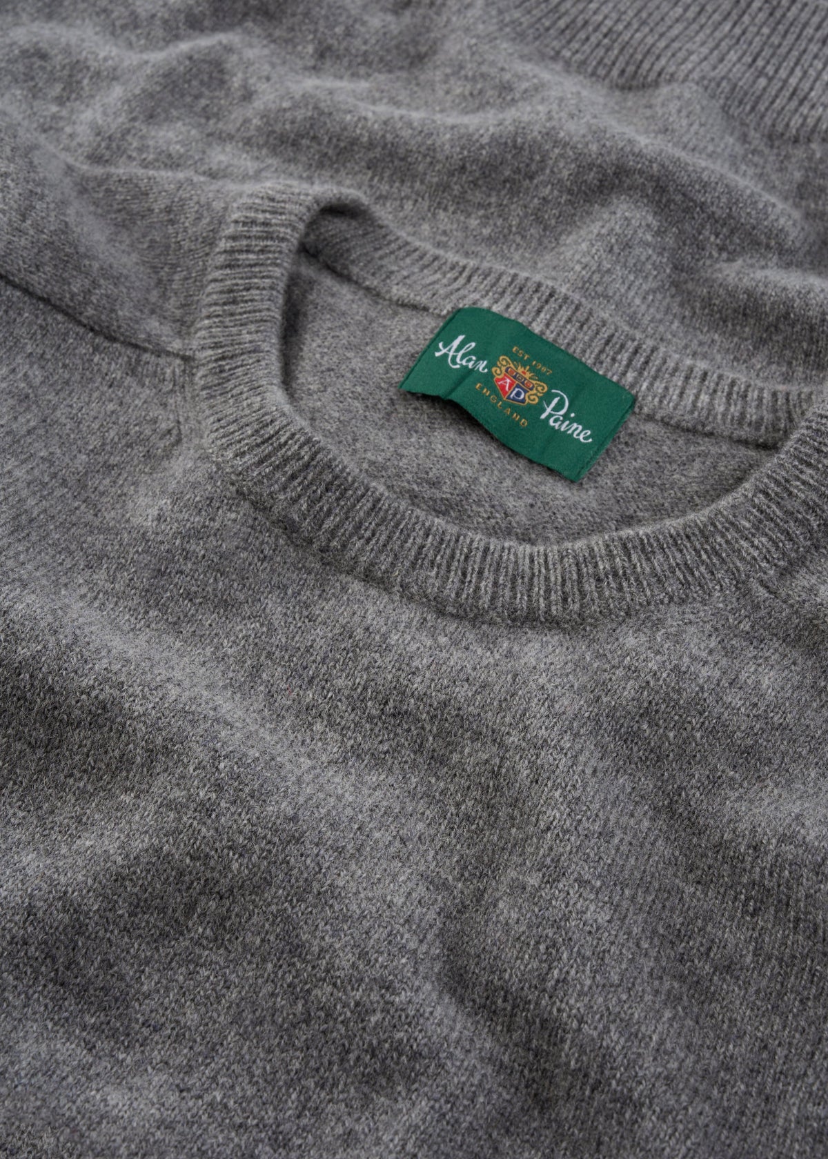 Lenzie Lambswool Crew Neck Jumper in Grey Mix, regular fit, shown flat for a cozy, unified look.