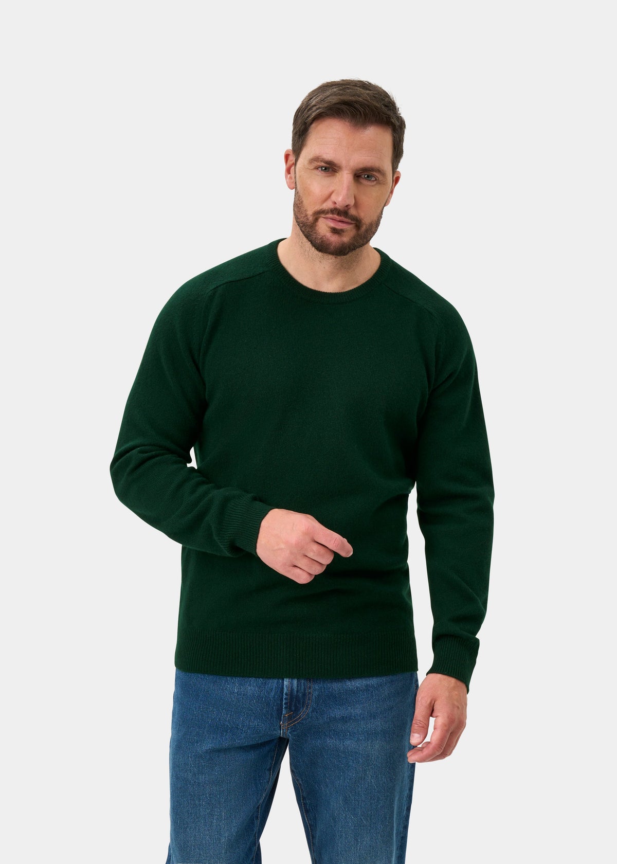 Dorset Lambswool Crew Neck Jumper In Tartan Green - Classic Fit