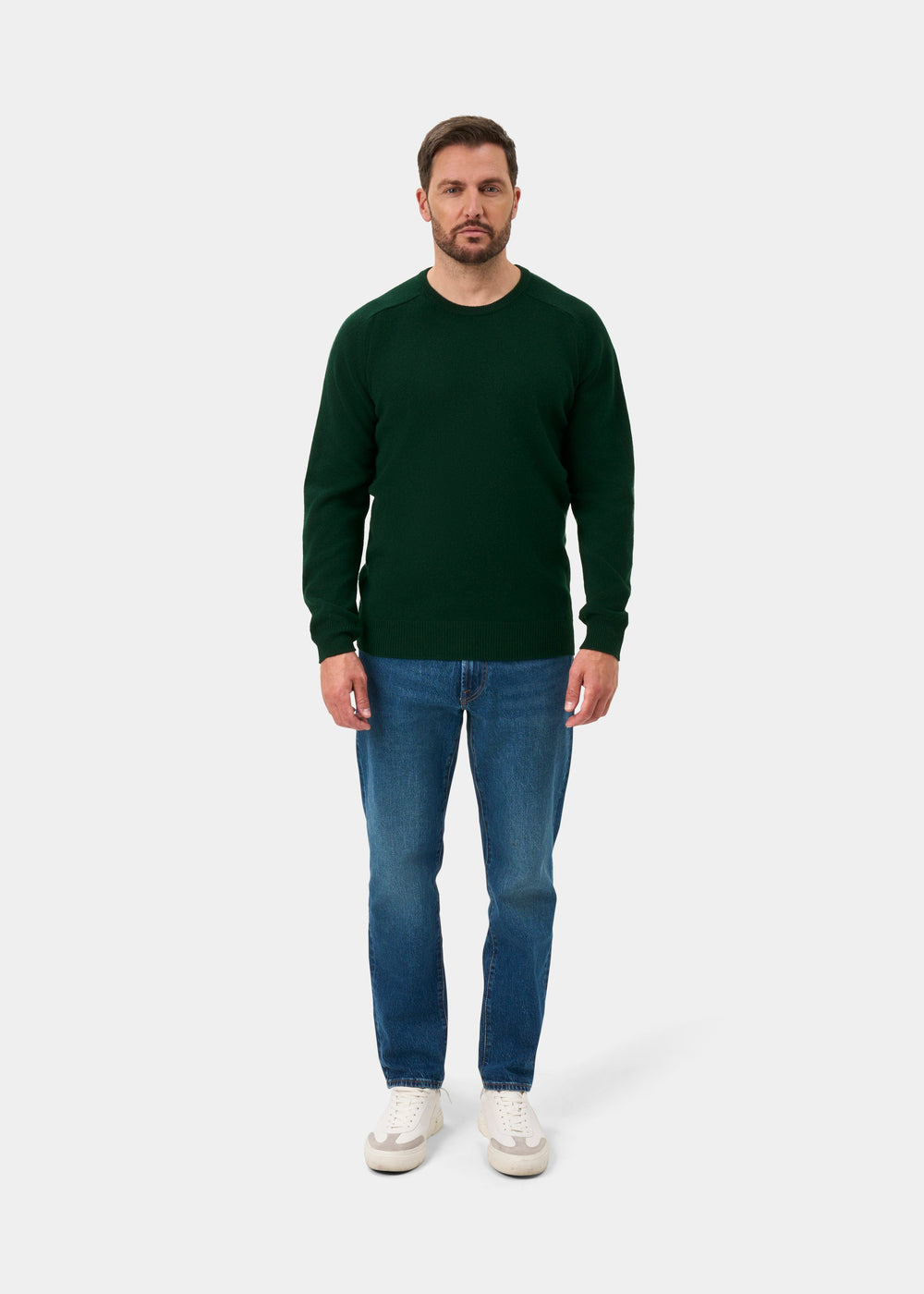 Dorset Lambswool Crew Neck Jumper In Tartan Green - Classic Fit
