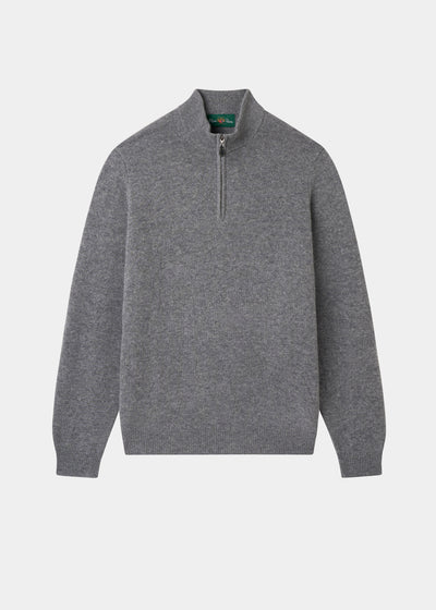 Men's Lambswool Quarter Zip Neck Jumper in Grey Mix