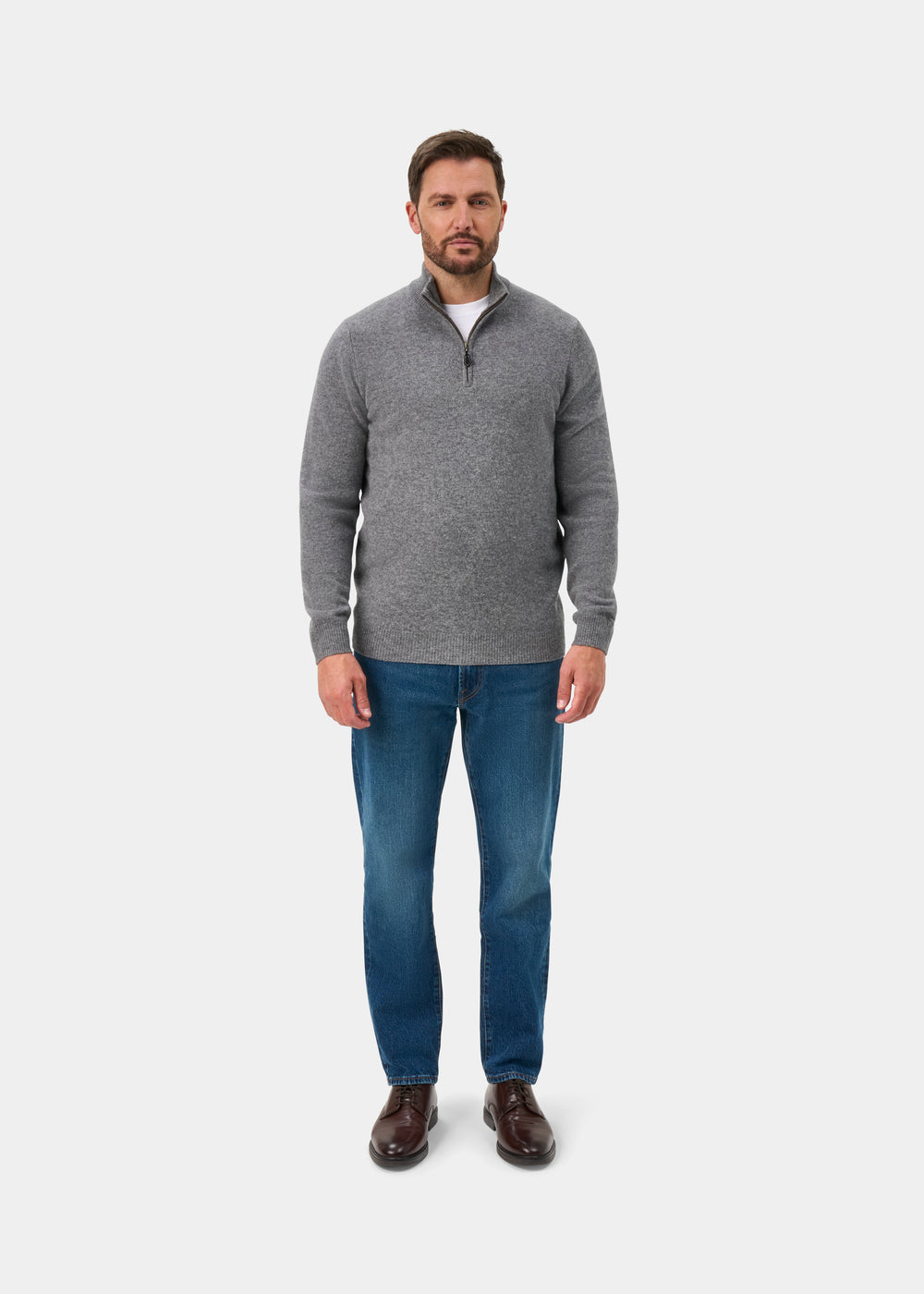 Sutherland Lambswool 1/4 Zip Jumper in Grey Mix - Regular Fit