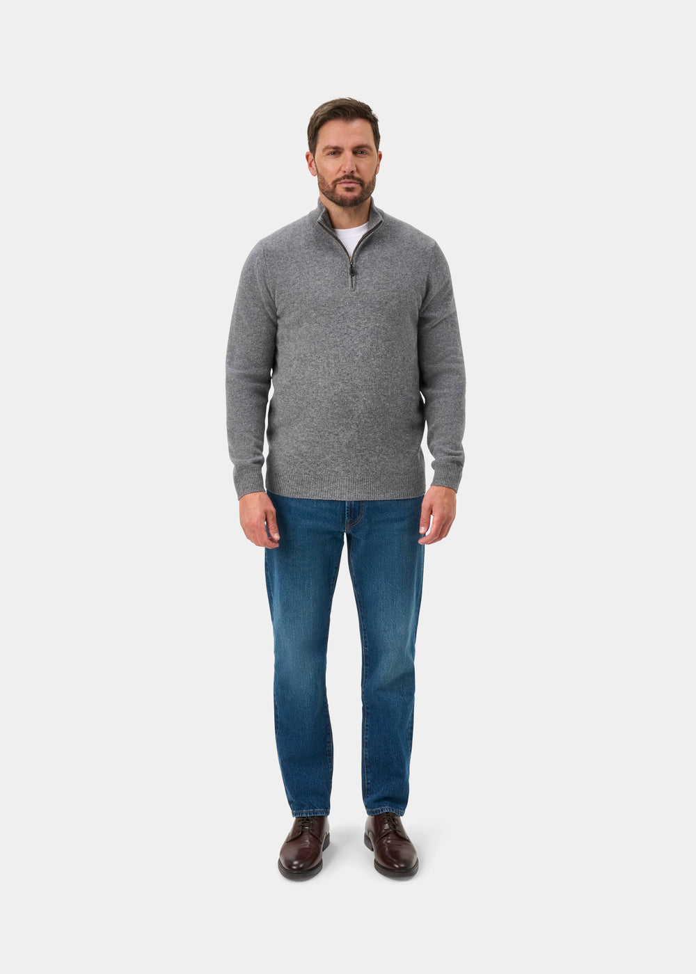 Sutherland Lambswool Quarter Zip Jumper In Grey Mix - Regular Fit