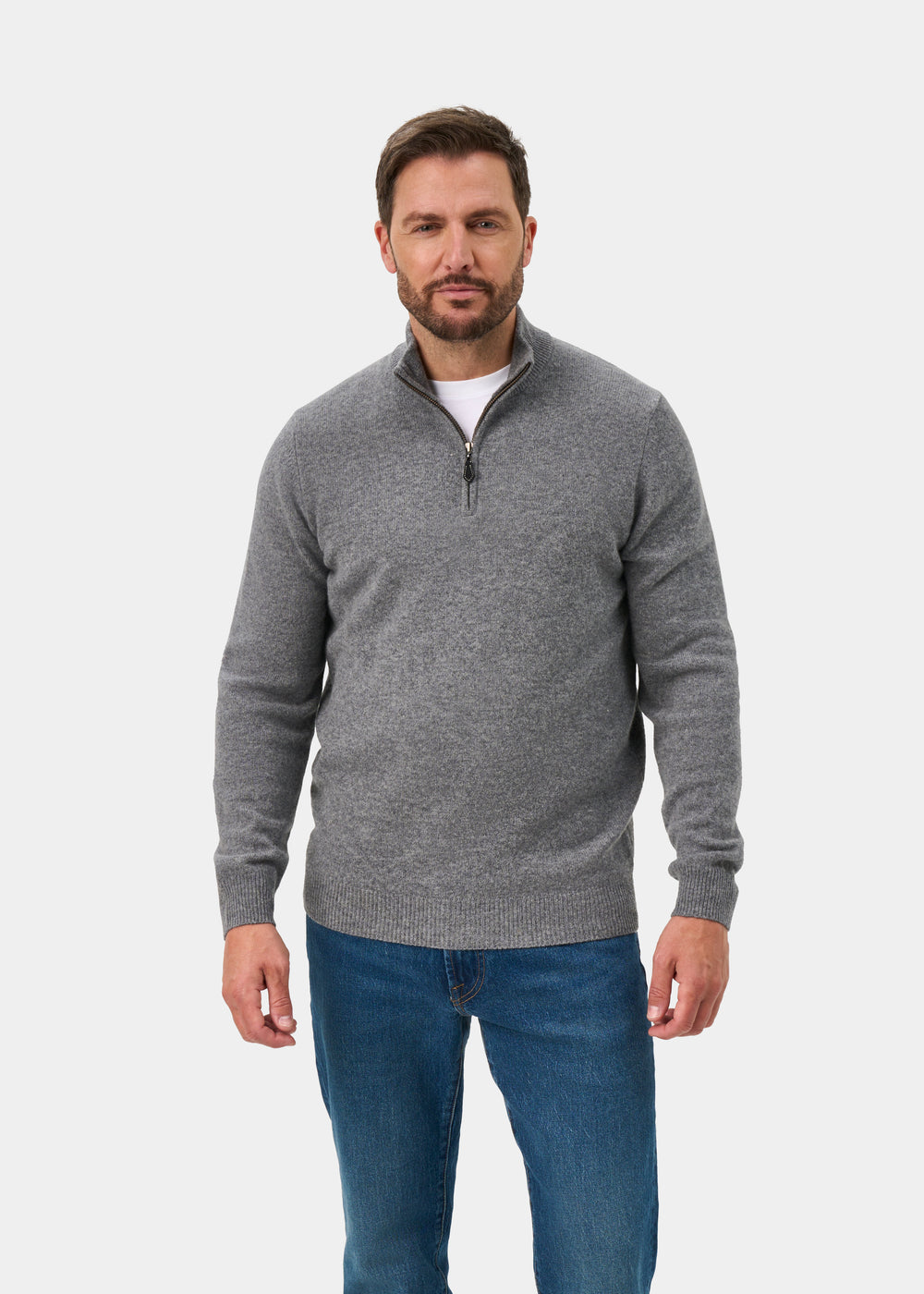 Sutherland Lambswool 1/4 Zip Jumper in Grey Mix - Regular Fit