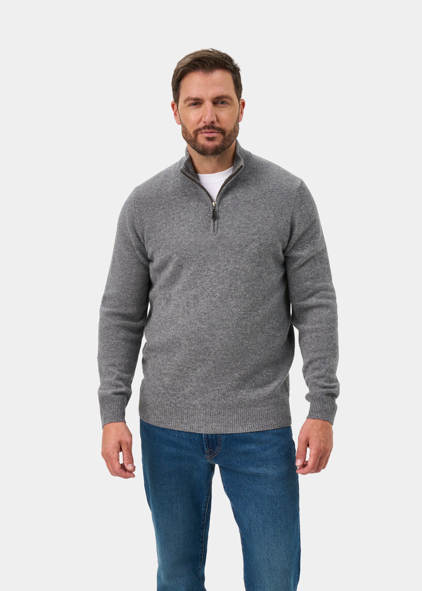 Sutherland Lambswool 1/4 Zip Jumper in Grey Mix - Regular Fit