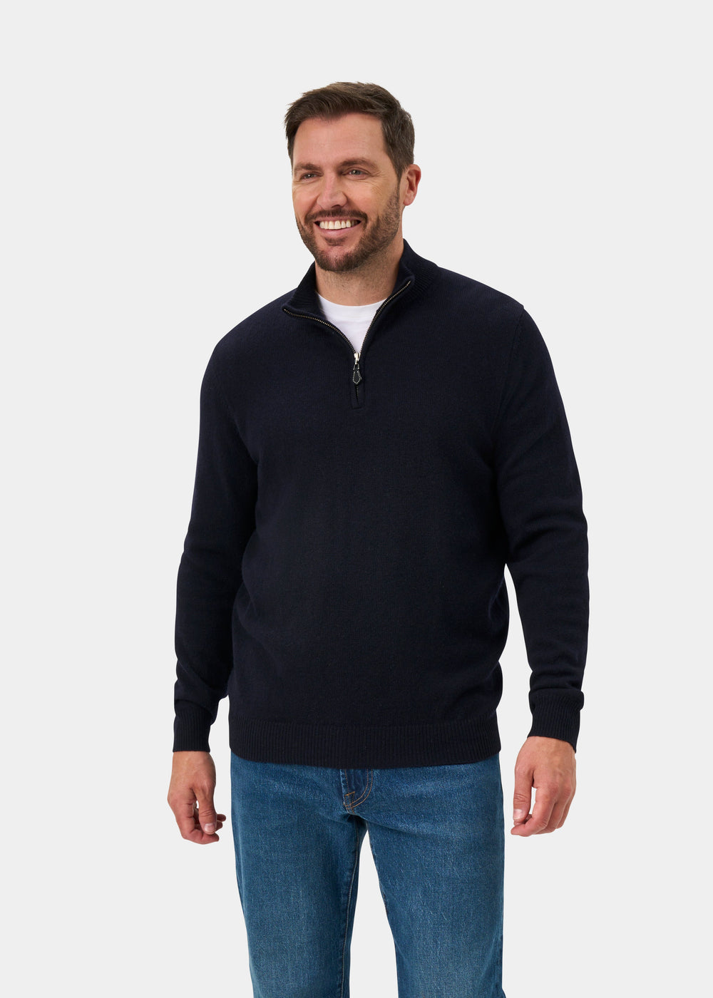 Sutherland Lambswool 1/4 Zip Jumper in Navy - Regular Fit