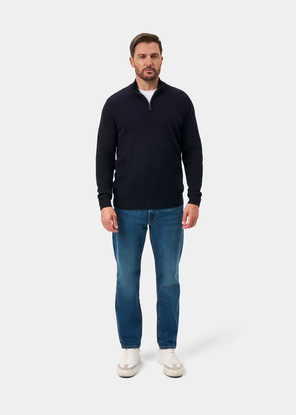 Sutherland Lambswool 1/4 Zip Jumper in Navy - Regular Fit
