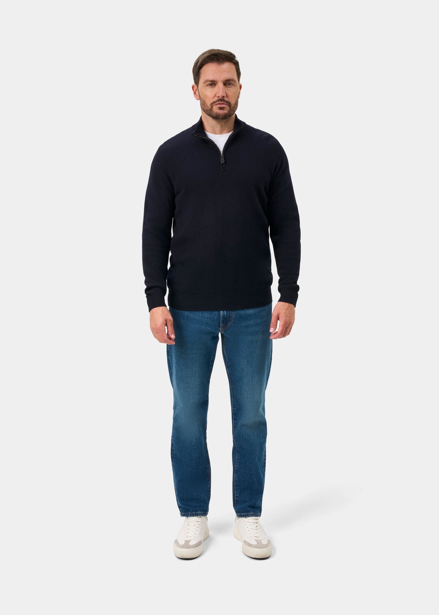 Sutherland Lambswool 1/4 Zip Jumper in Navy - Regular Fit