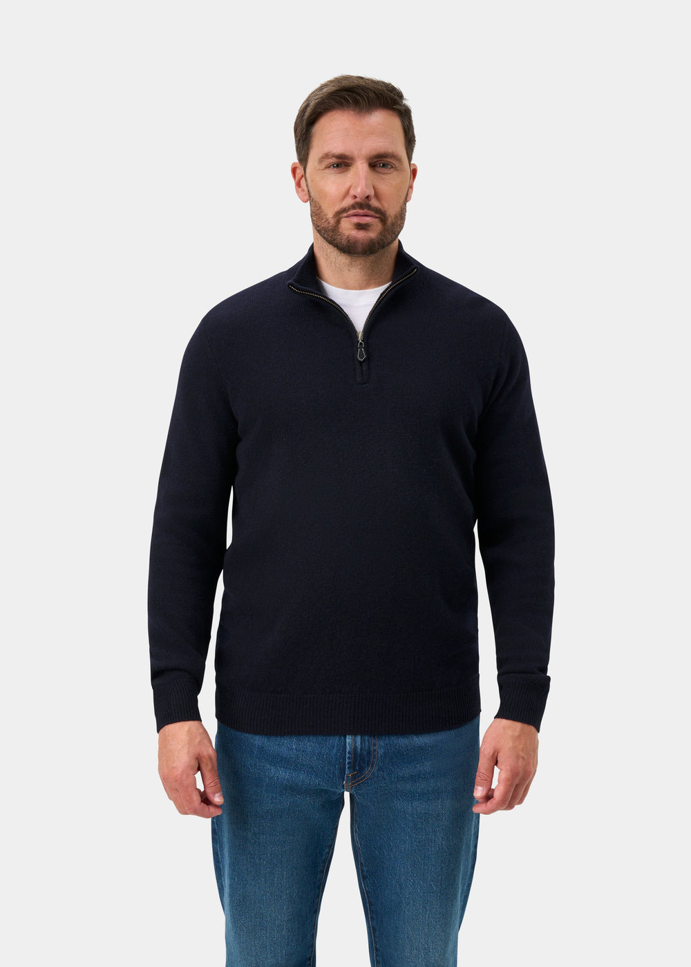 Sutherland Lambswool 1/4 Zip Jumper in Navy - Regular Fit
