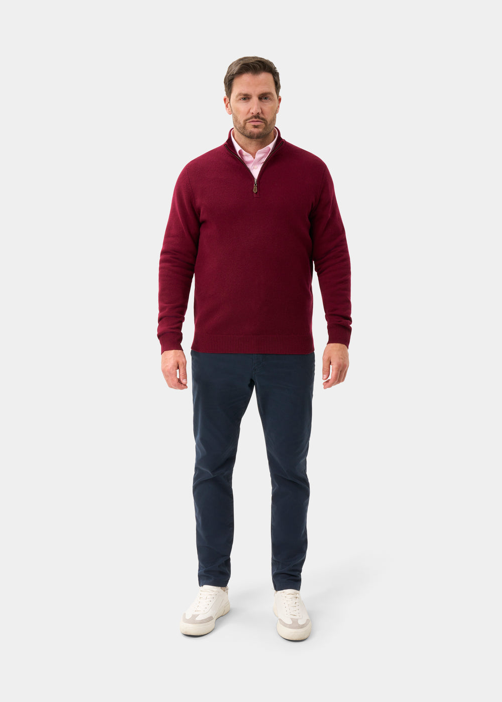 Men's Lambswool Quarter Zip Neck Jumper in Bordeaux