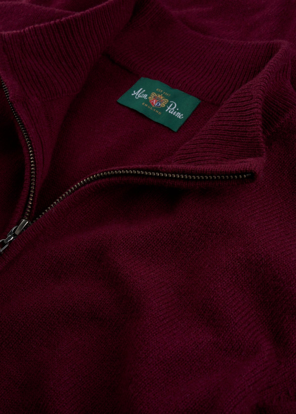 Men's Lambswool Quarter Zip Neck Jumper in Bordeaux