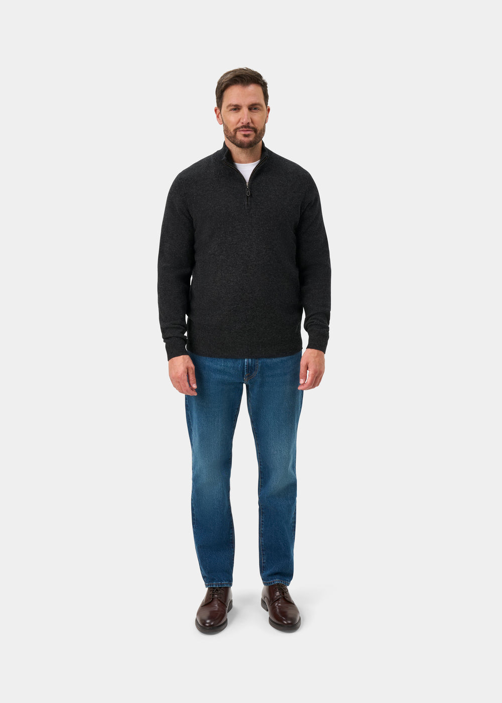 Sutherland Lambswool Quarter Zip Jumper In Charcoal - Regular Fit