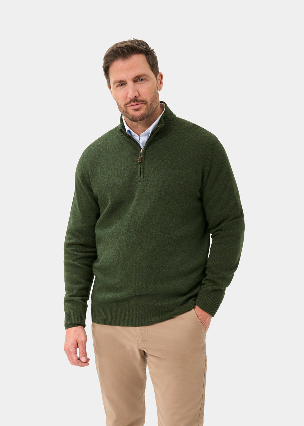 Men's Lambswool Quarter Zip Neck Jumper in Rosemary