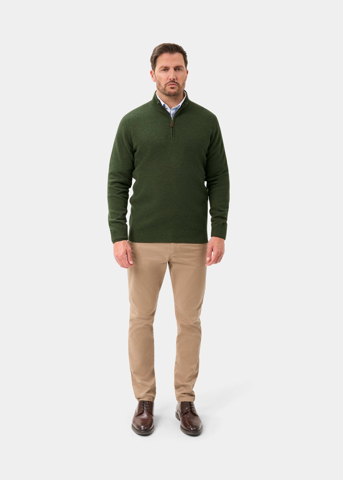 Men's Lambswool Quarter Zip Neck Jumper in Rosemary
