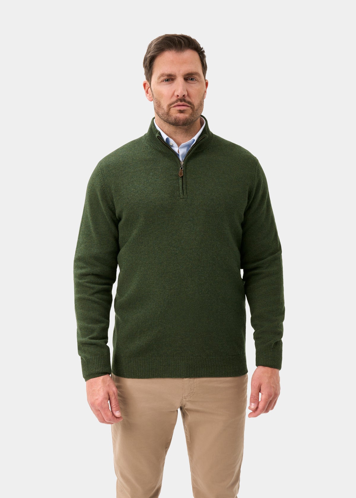 Men's Lambswool Quarter Zip Neck Jumper in Rosemary