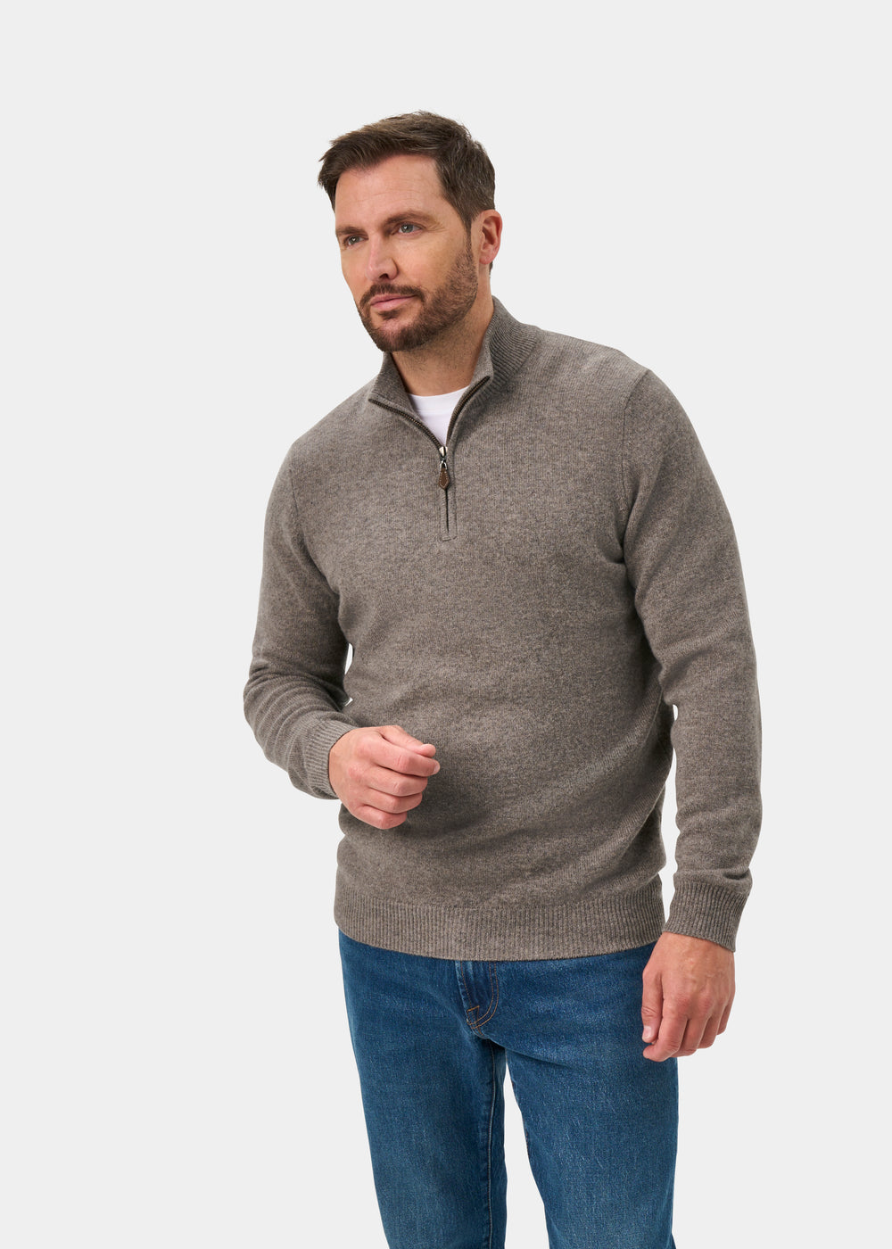 Sutherland Lambswool 1/4 Zip Jumper in Vole - Regular Fit
