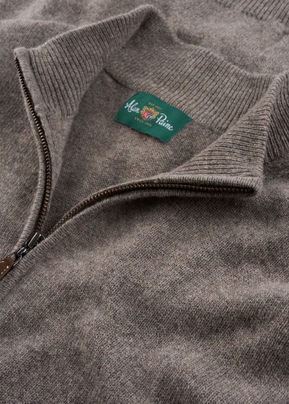 Men's Lambswool Quarter Zip Neck Jumper in Vole