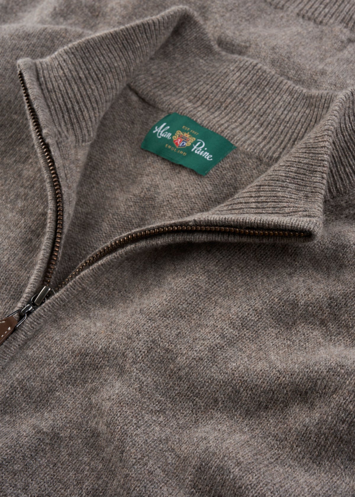 Men's Lambswool Quarter Zip Neck Jumper in Vole