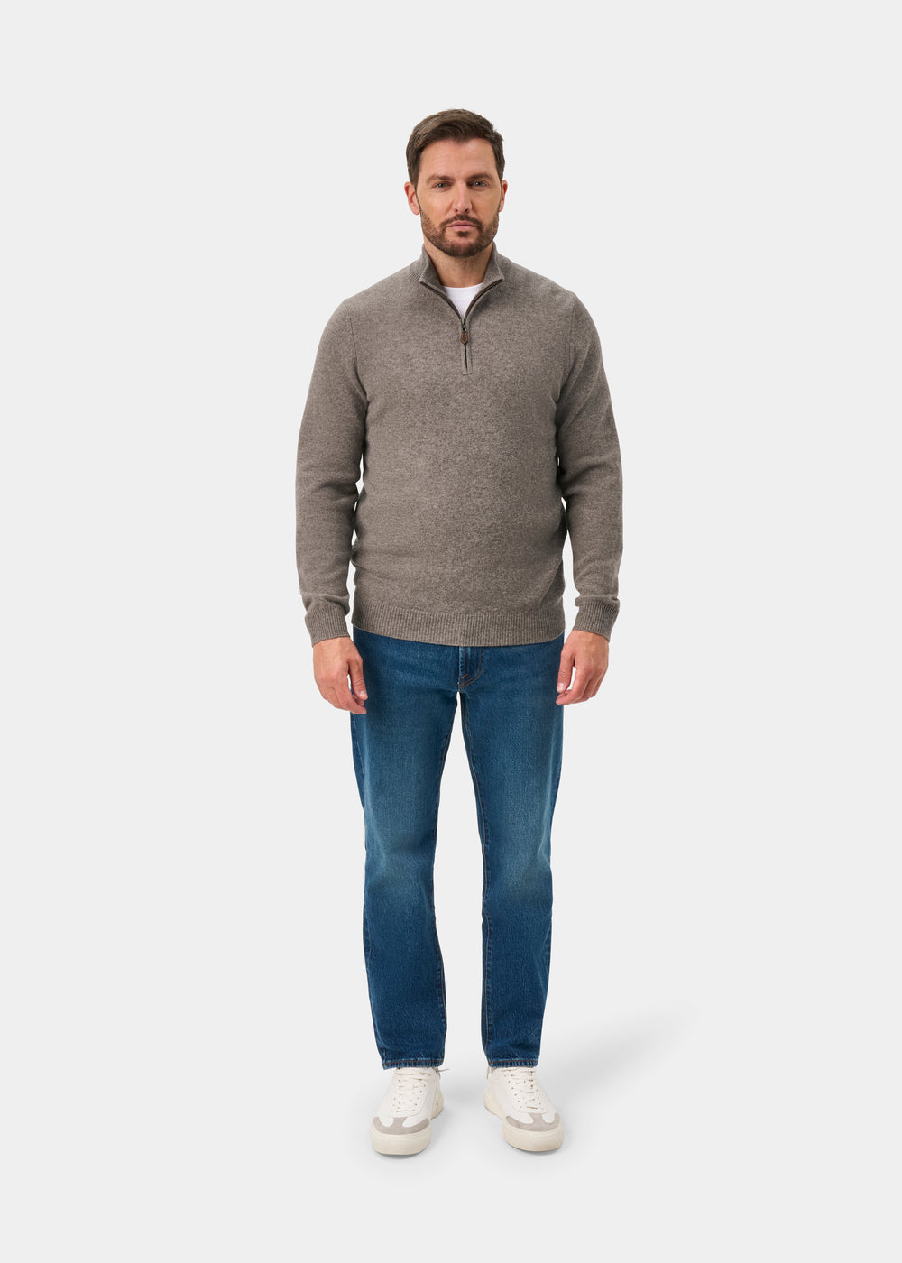 Sutherland Lambswool 1/4 Zip Jumper in Vole - Regular Fit