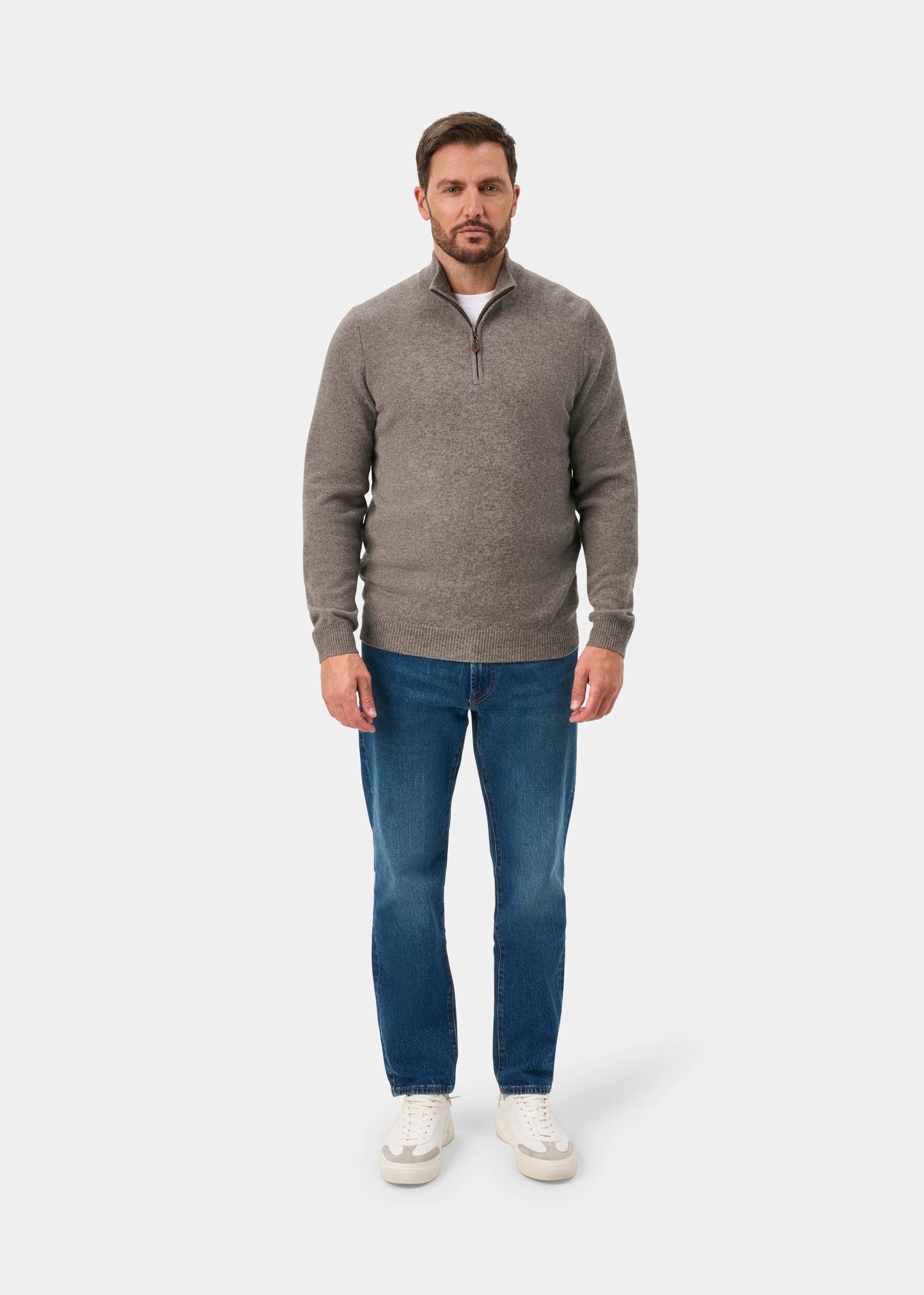 Sutherland Lambswool 1/4 Zip Jumper in Vole - Regular Fit