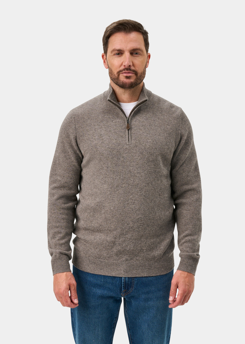 Sutherland Lambswool 1/4 Zip Jumper in Vole - Regular Fit