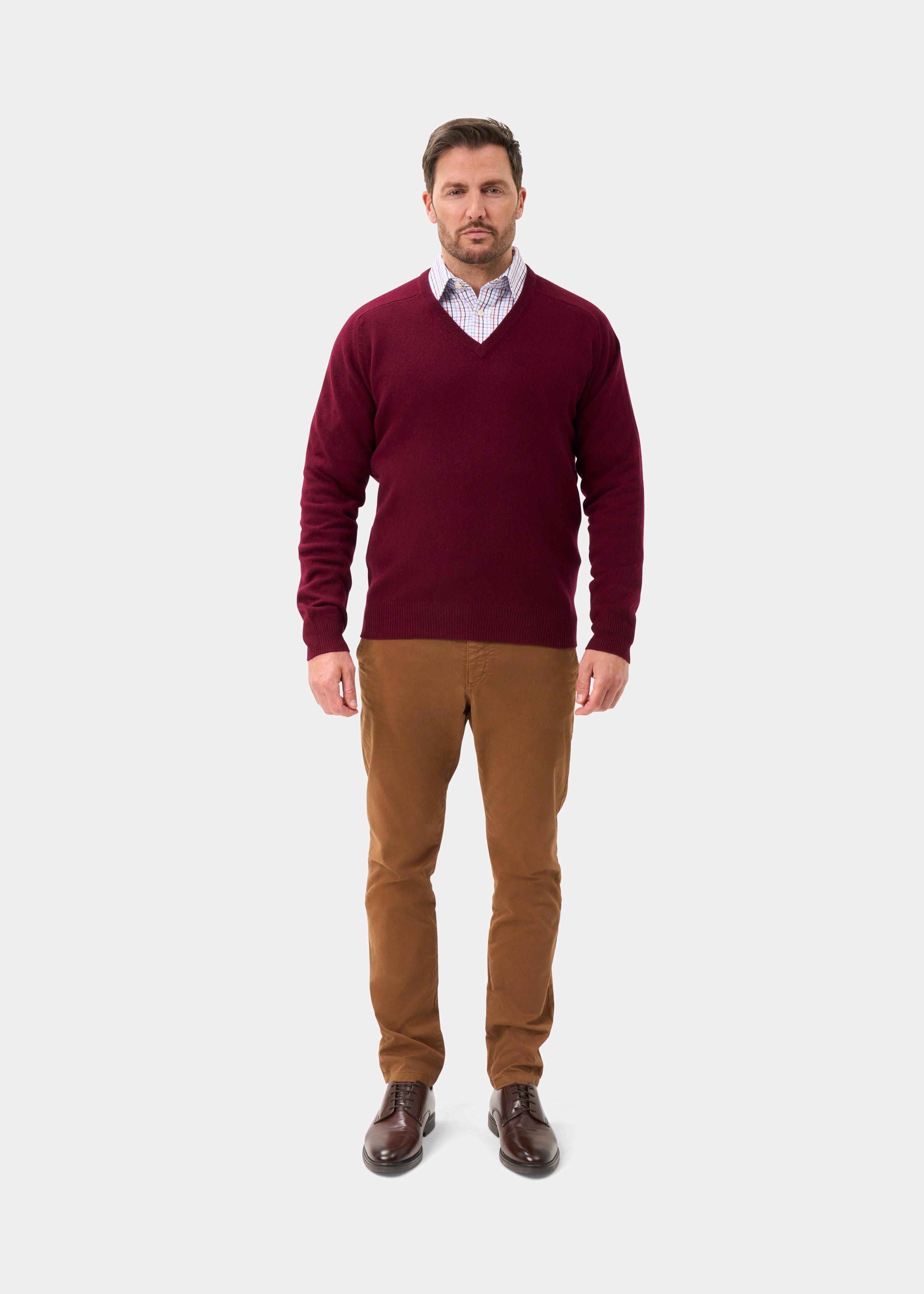 Hampshire Men's V Neck Jumper in Bordeaux – Alan Paine