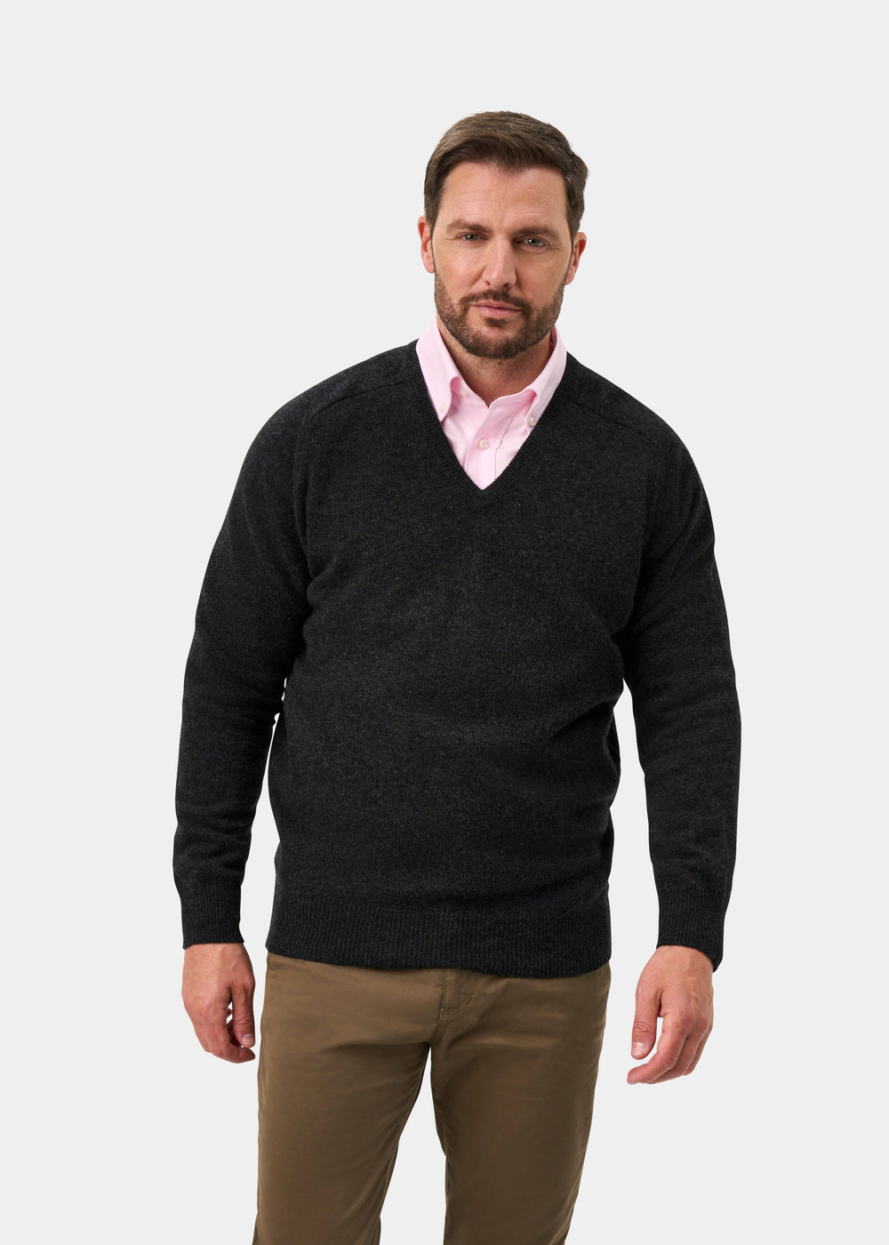 Hampshire Men's Lambswool Jumper in Charcoal - Classic Fit