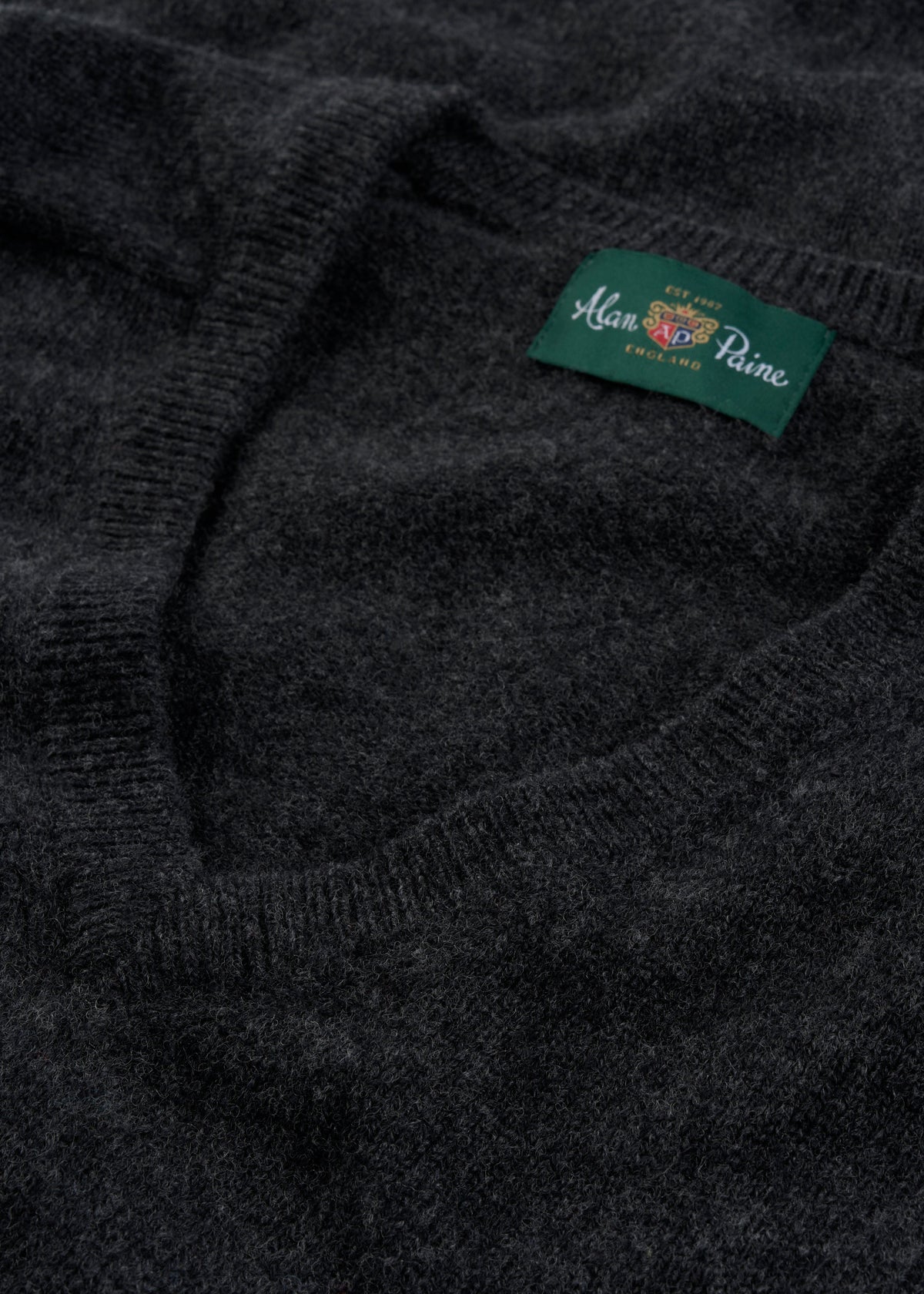 Men's Lambswool Vee Neck Jumper in Charcoal