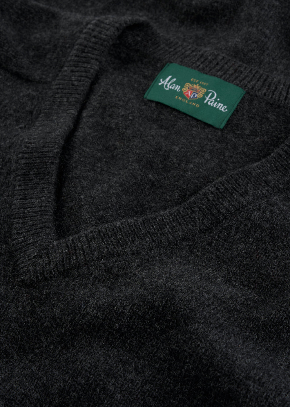 Men's Lambswool Vee Neck Jumper in Charcoal