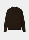 Kilsyth Lambswool Vee Neck Jumper in Cocoa, regular fit, shown laid flat on a white background.
