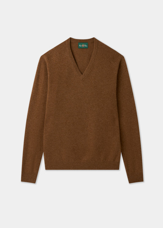 Men's Lambswool Vee Neck Jumper in Driftwood