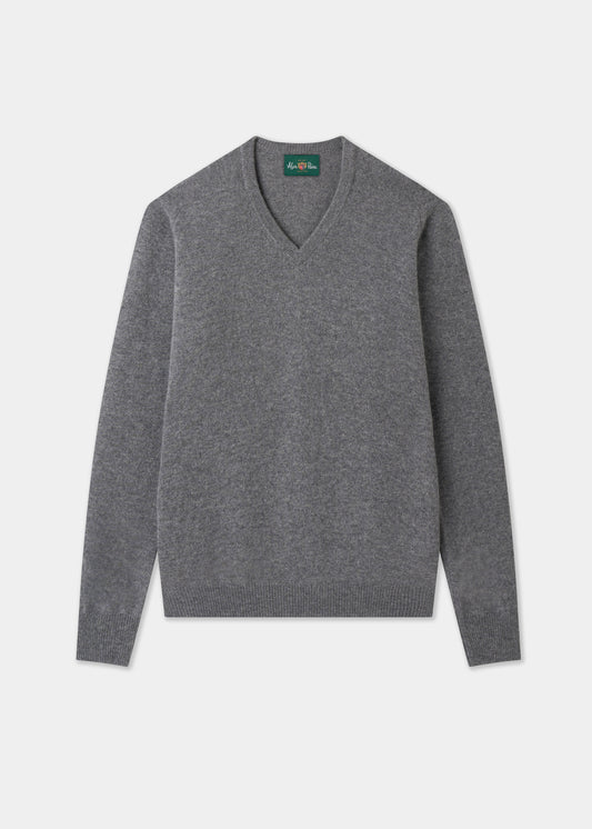 Men's Lambswool Vee Neck Jumper in Grey