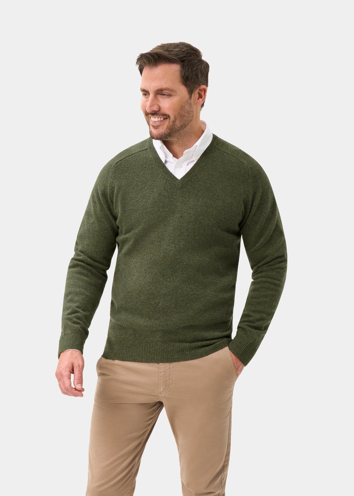 Men's Lambswool Vee Neck Jumper in Landscape