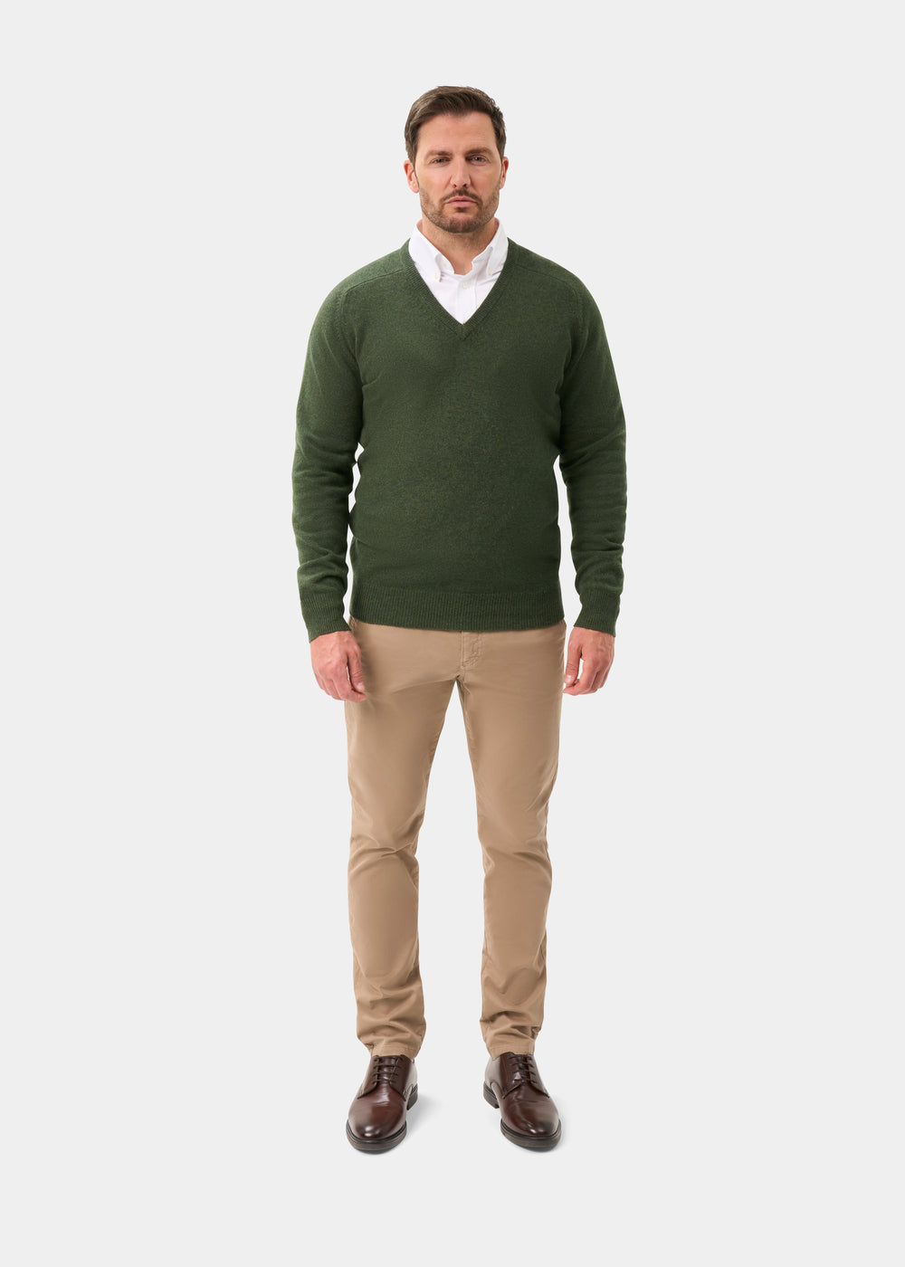 Men's Lambswool Vee Neck Jumper in Rosemary