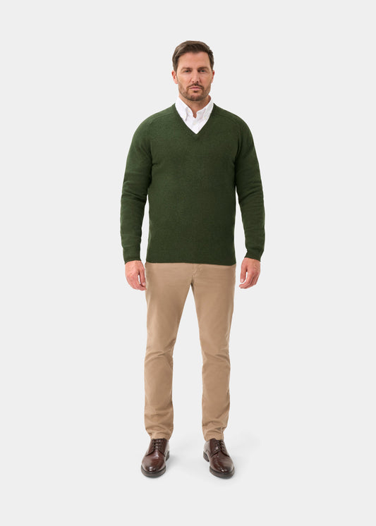Men's Lambswool Vee Neck Jumper in Rosemary