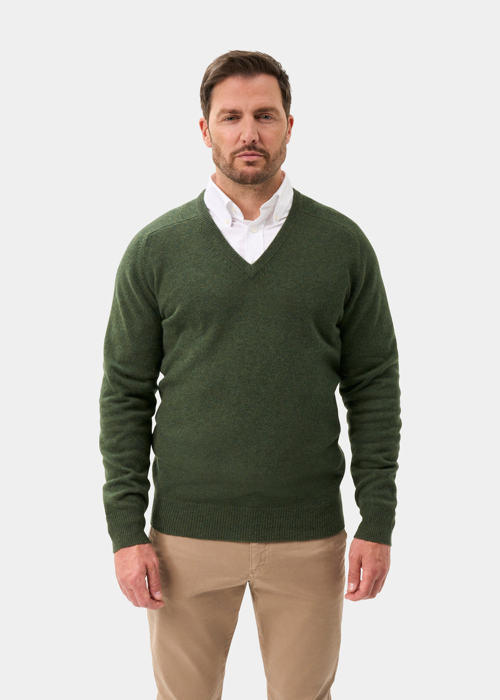 Men's Lambswool Vee Neck Jumper in Rosemary