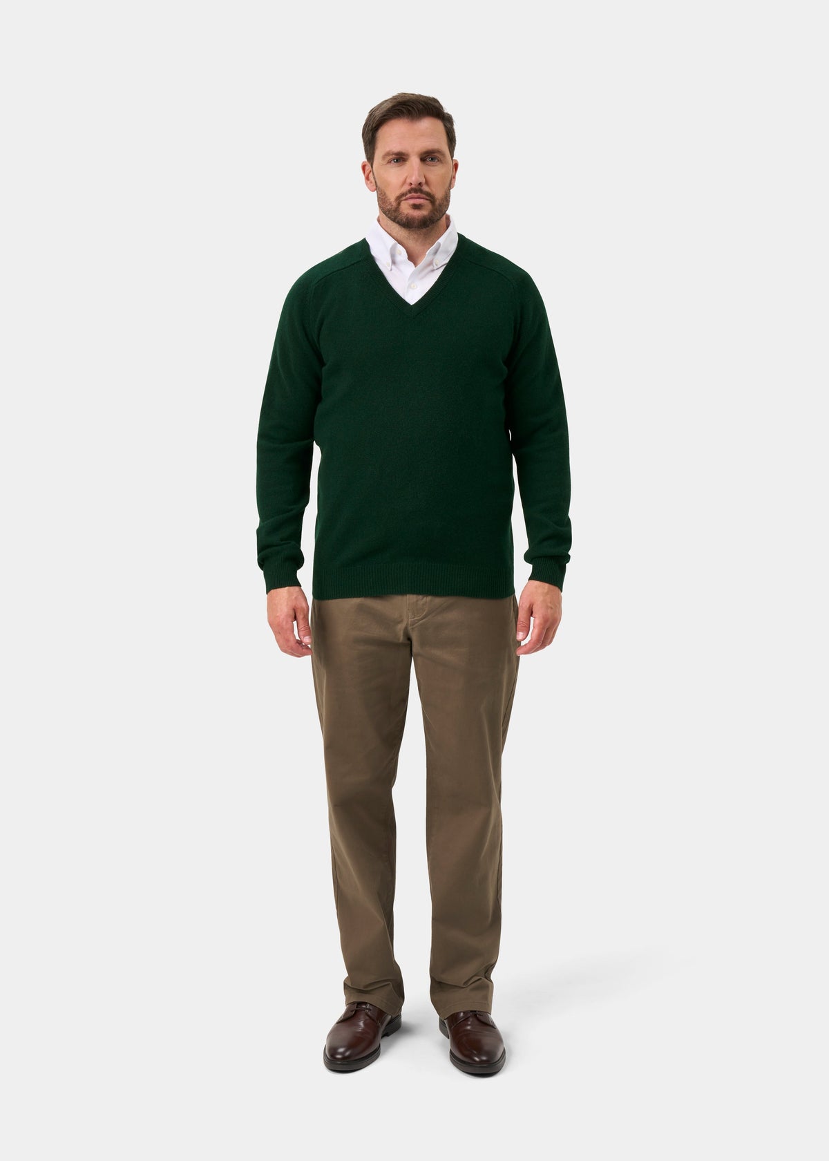 Kilsyth Lambswool V-Neck Jumper In Tartan Green - Regular Fit