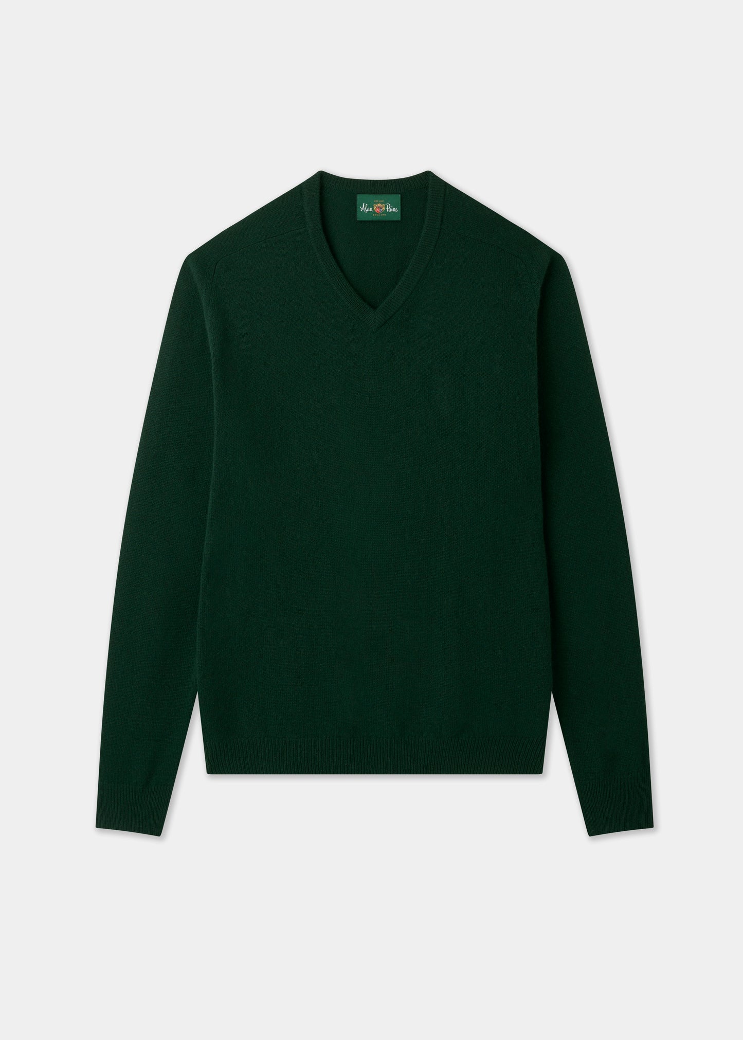 Men's Lambswool Vee Neck Jumper in Tartan Green
